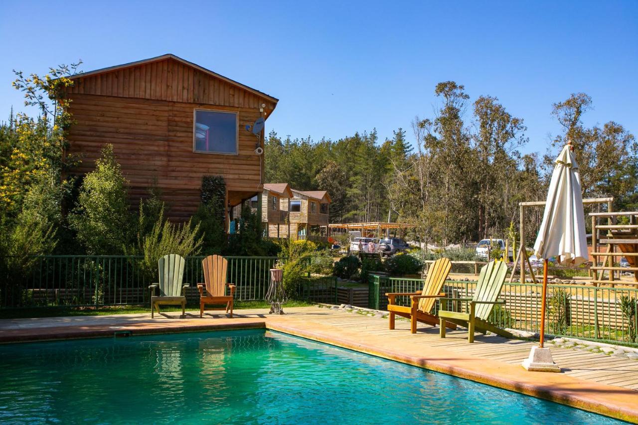 Cabaña en Tunquén, bosque, piscina y vista al mar Extérieur photo